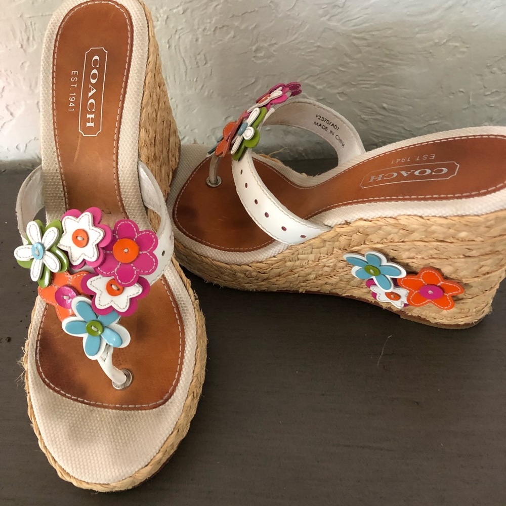 Coach white wedge sandals with flowers. Size 7.
